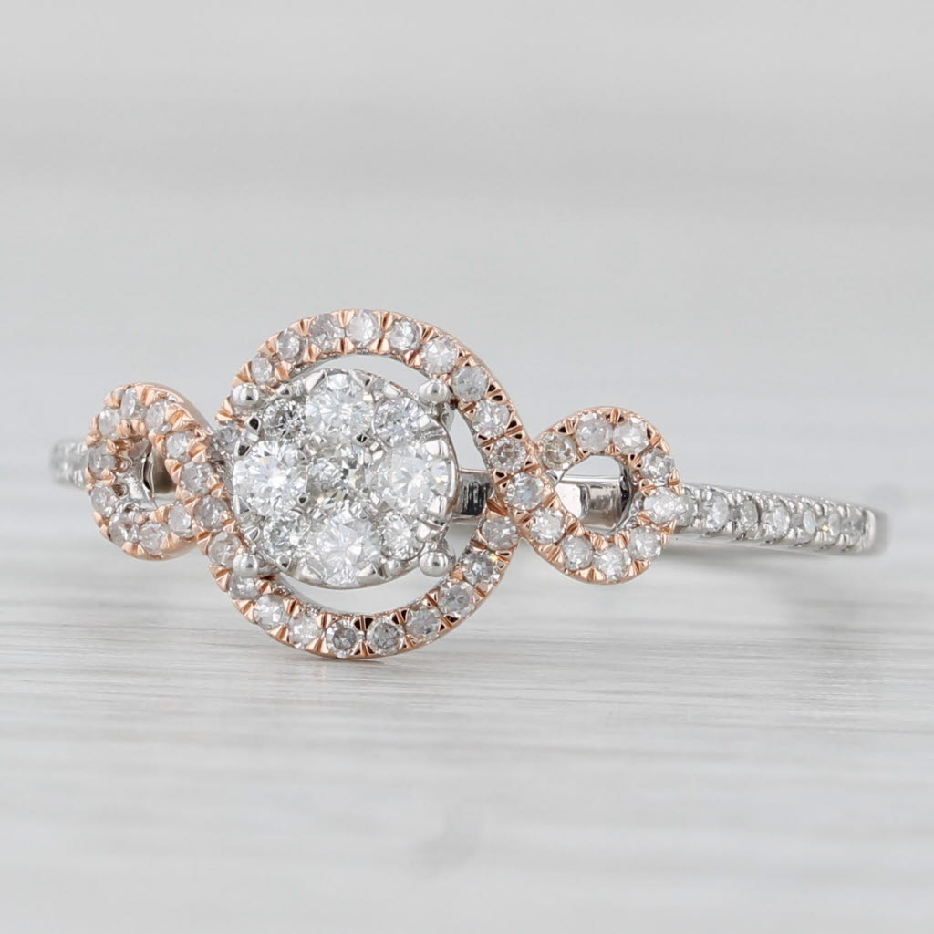 0.28ctw Diamond Cluster Engagement Ring 10k White Rose Gold Size 7.75