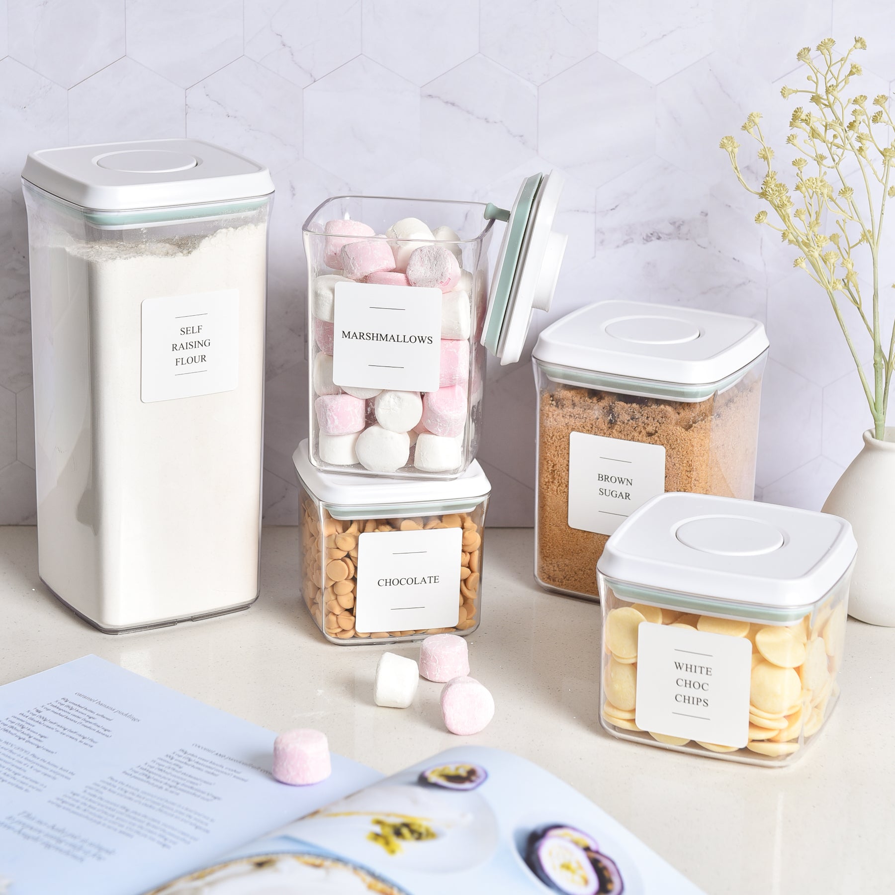 Push Top Pantry Container 5 Set - White Lid