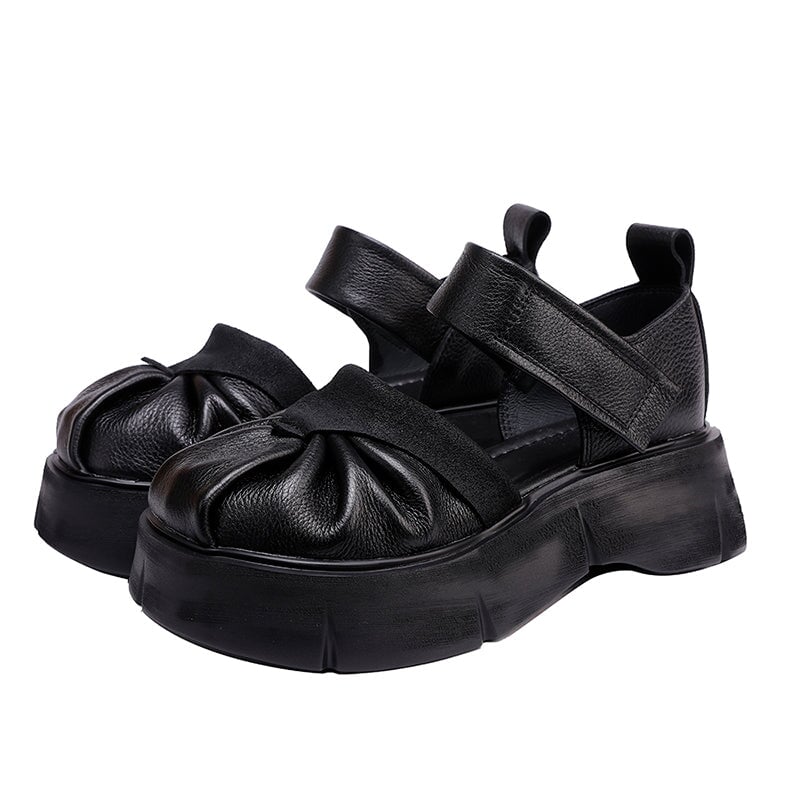 60mm Chunky Sole Cow Leather Mary Jane Platform Shoes in Black/Brown