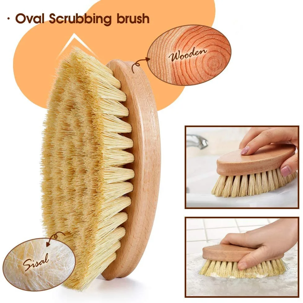 All Natural Coconut Fiber Compostable Sisal Bamboo Wood Kitchen Dish Brush Set Dish Cleaning Brush Pot Kitchen Scrub Brush Set