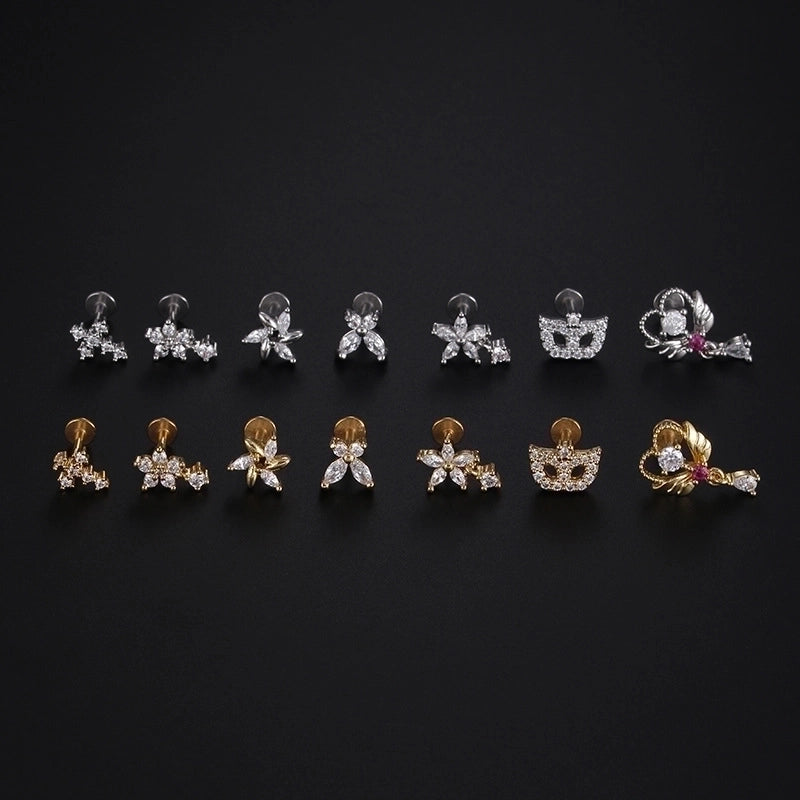 Minimalist Star Butterfly Stainless Steel Inlay Zircon Lip Stud 1 Piece