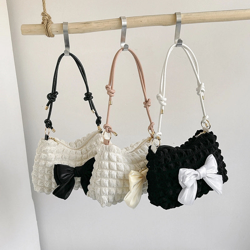 Women's Nylon Bow Knot Cute Dumpling Shape Zipper Shoulder Bag