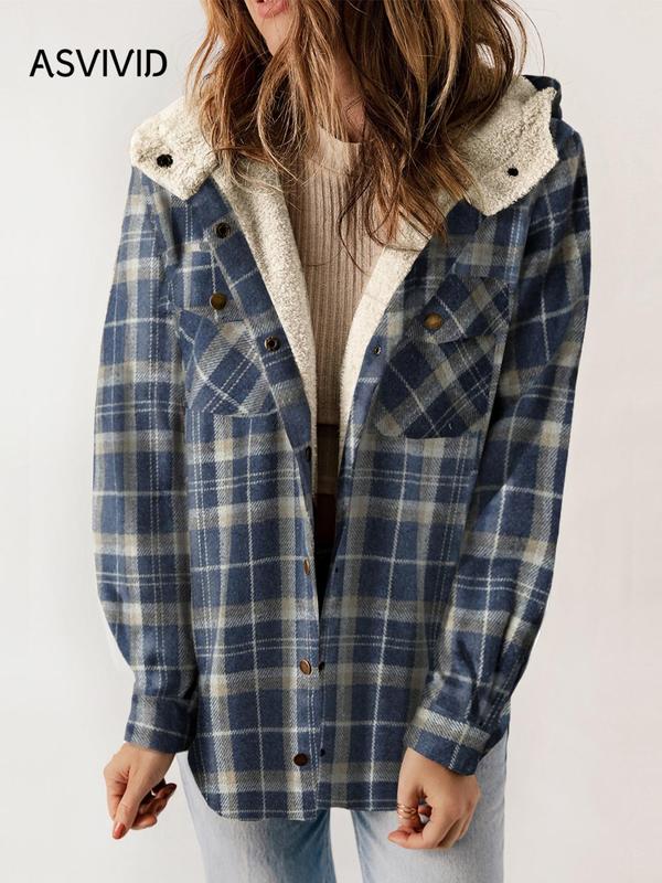 Plaid Print Teddy Lined Hooded Coat