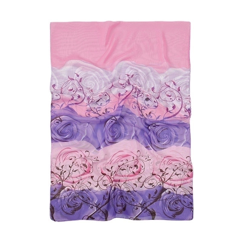 Women's Elegant Basic Lady Flower Chiffon Printing Silk Scarf