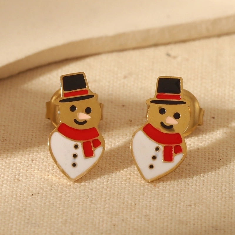 1 Pair Christmas Sweet Minimalist Santa Claus Enamel 304 Stainless Steel 14K Gold Plated Ear Studs