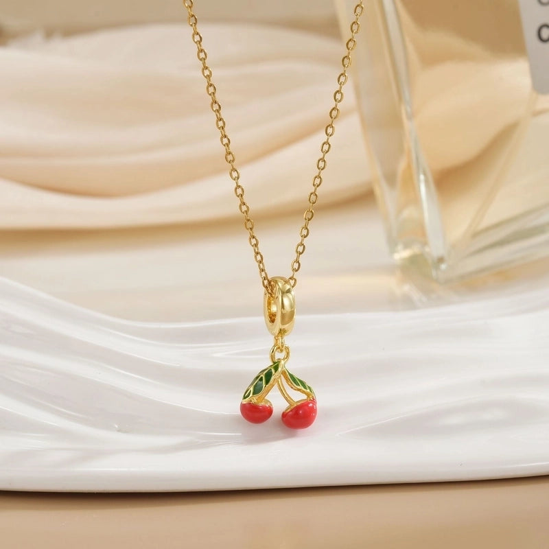 Minimalist Cherry Titanium Steel Plating Pendant Necklace
