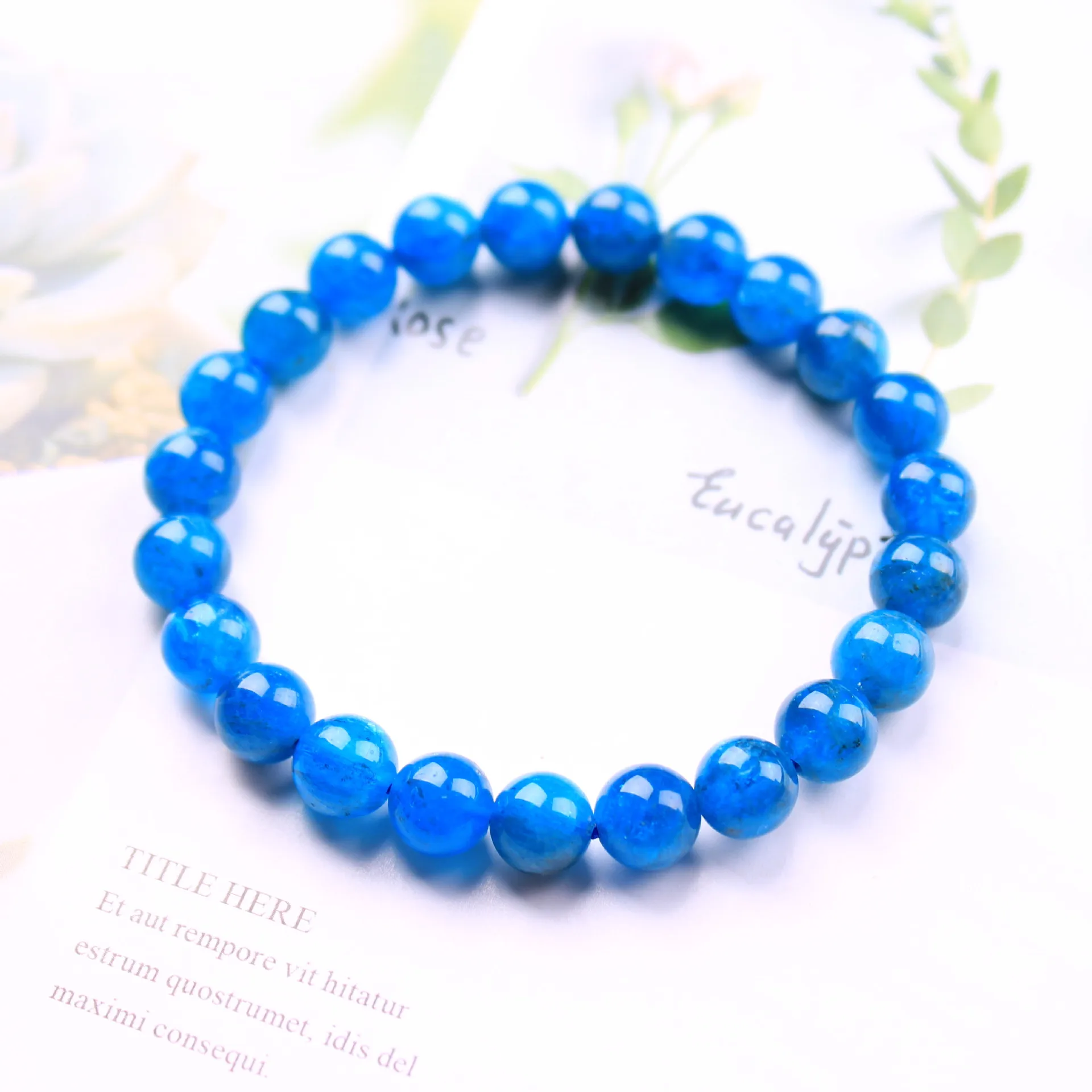 Natural stone blue apatite gemstone Beaded Elastic bracelet fashion jewelry For men and women