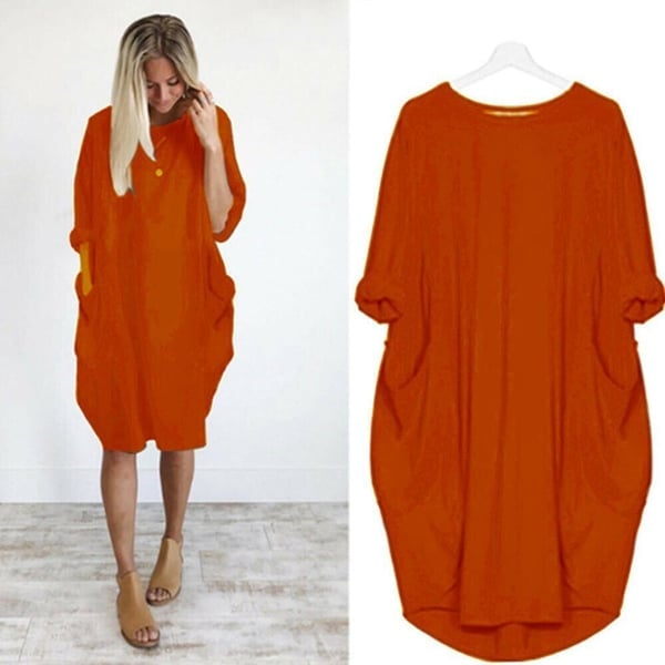 2023 New In-💝17 Colors Women Casual Loose Pocket Long Sleeves Dress