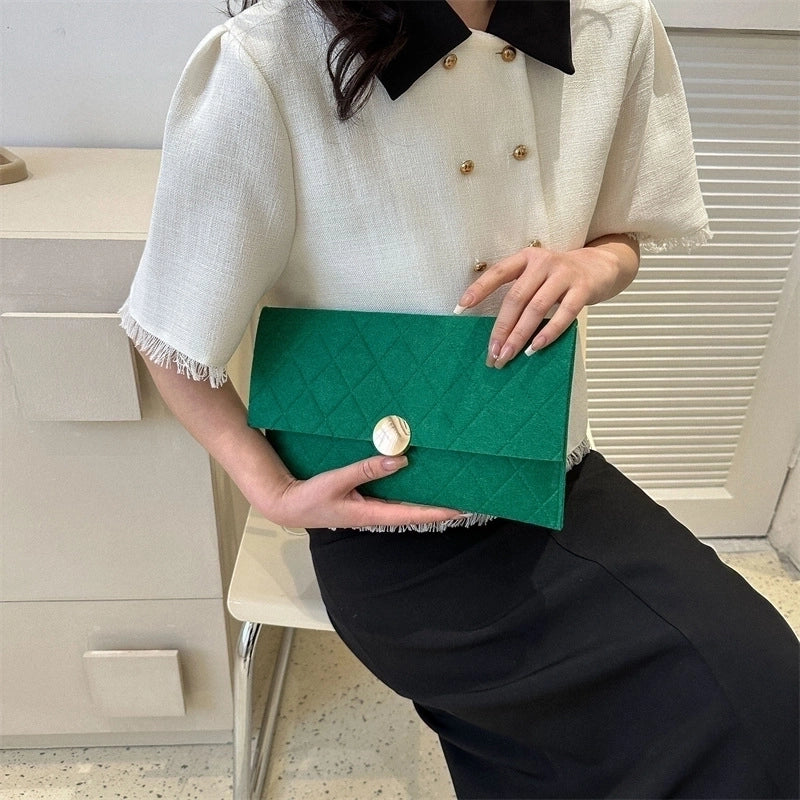 Black Rose Red Green Felt Solid Color Lingge Metal Button Square Evening Bags