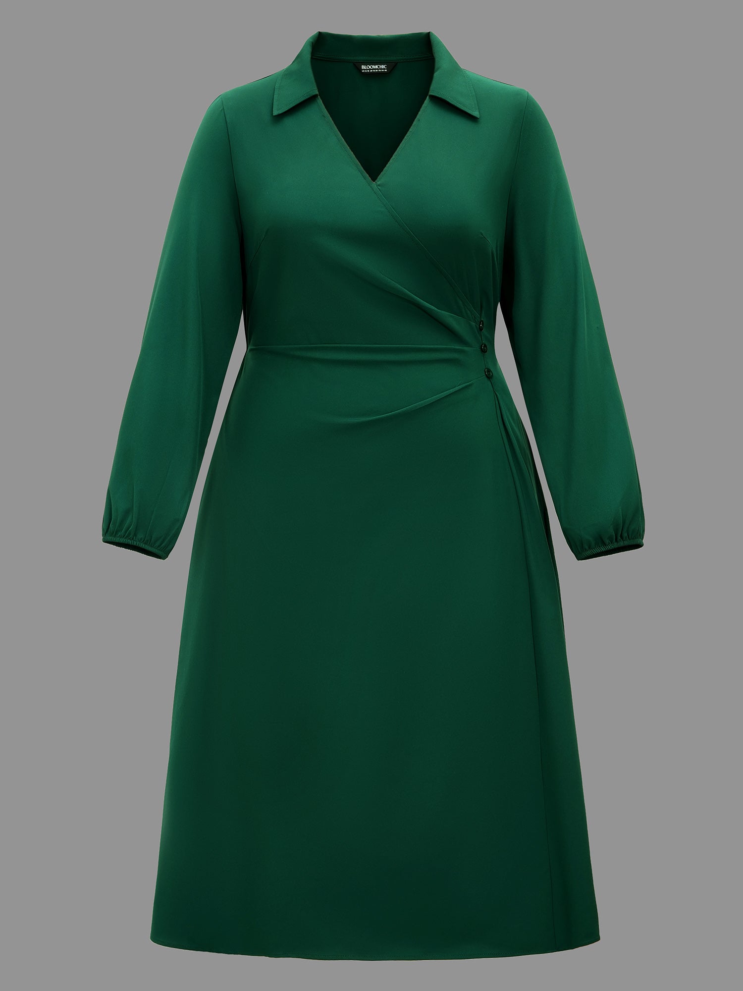 Shirt Collar Pleated Button Detail Dress