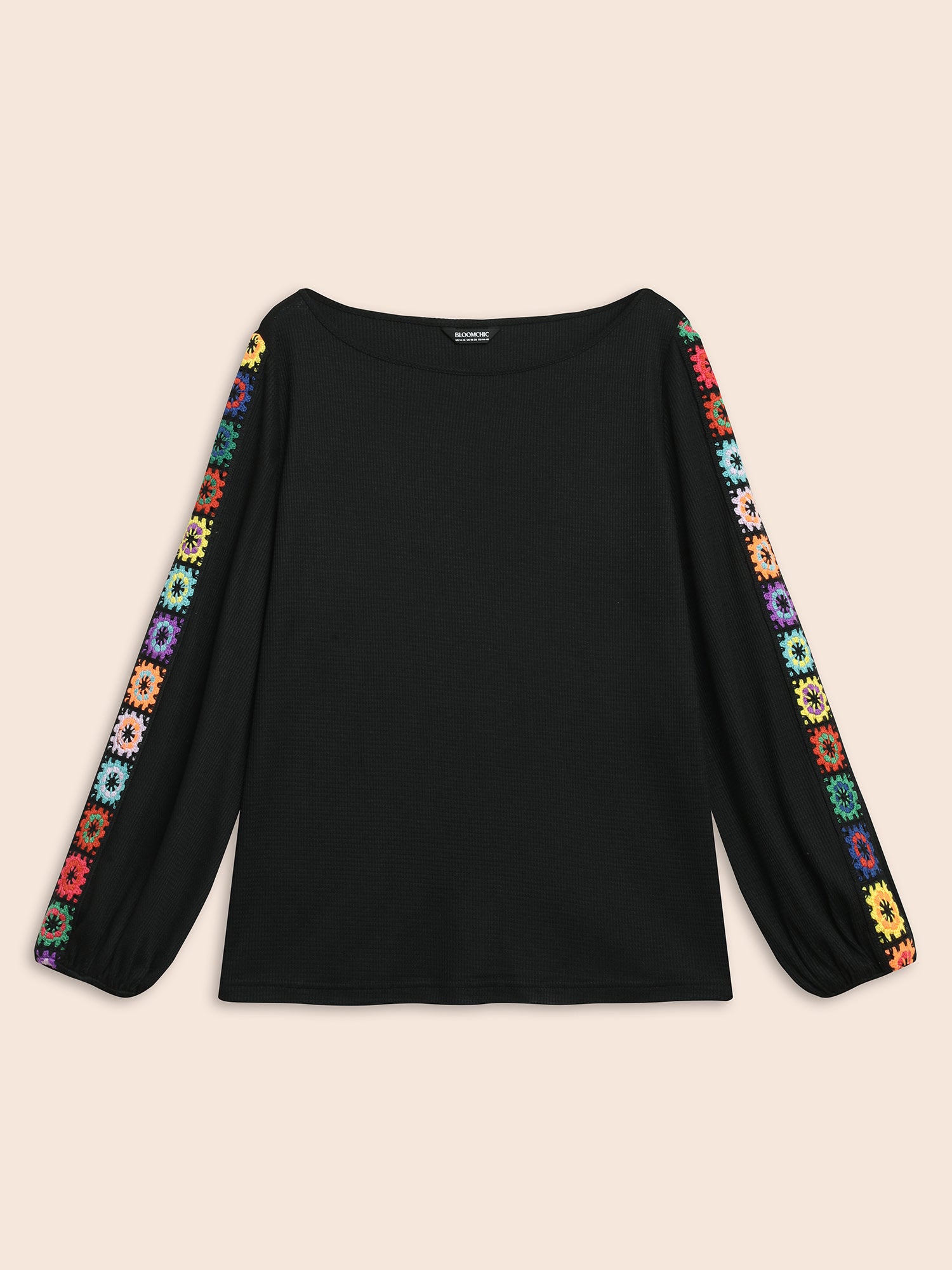 Crew Neck Patchwork Crochet Floral T-shirt