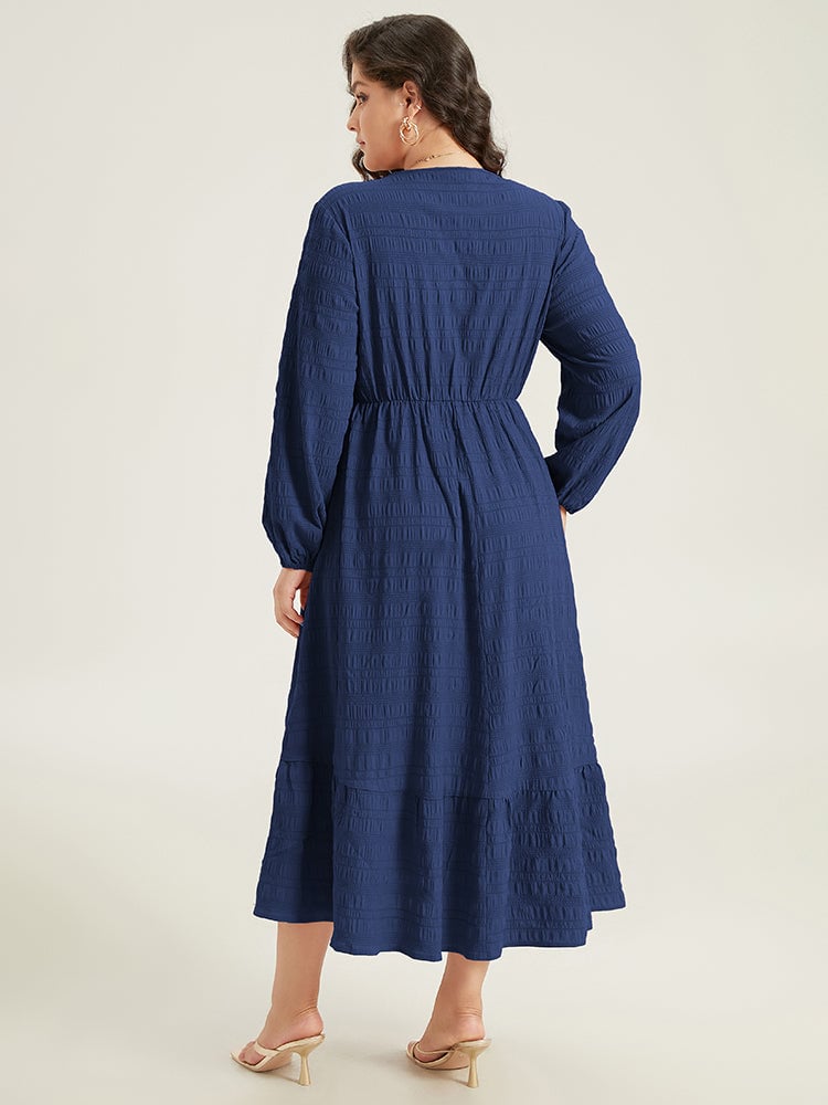 Solid Shirred Plisse Flutter Hem Dress