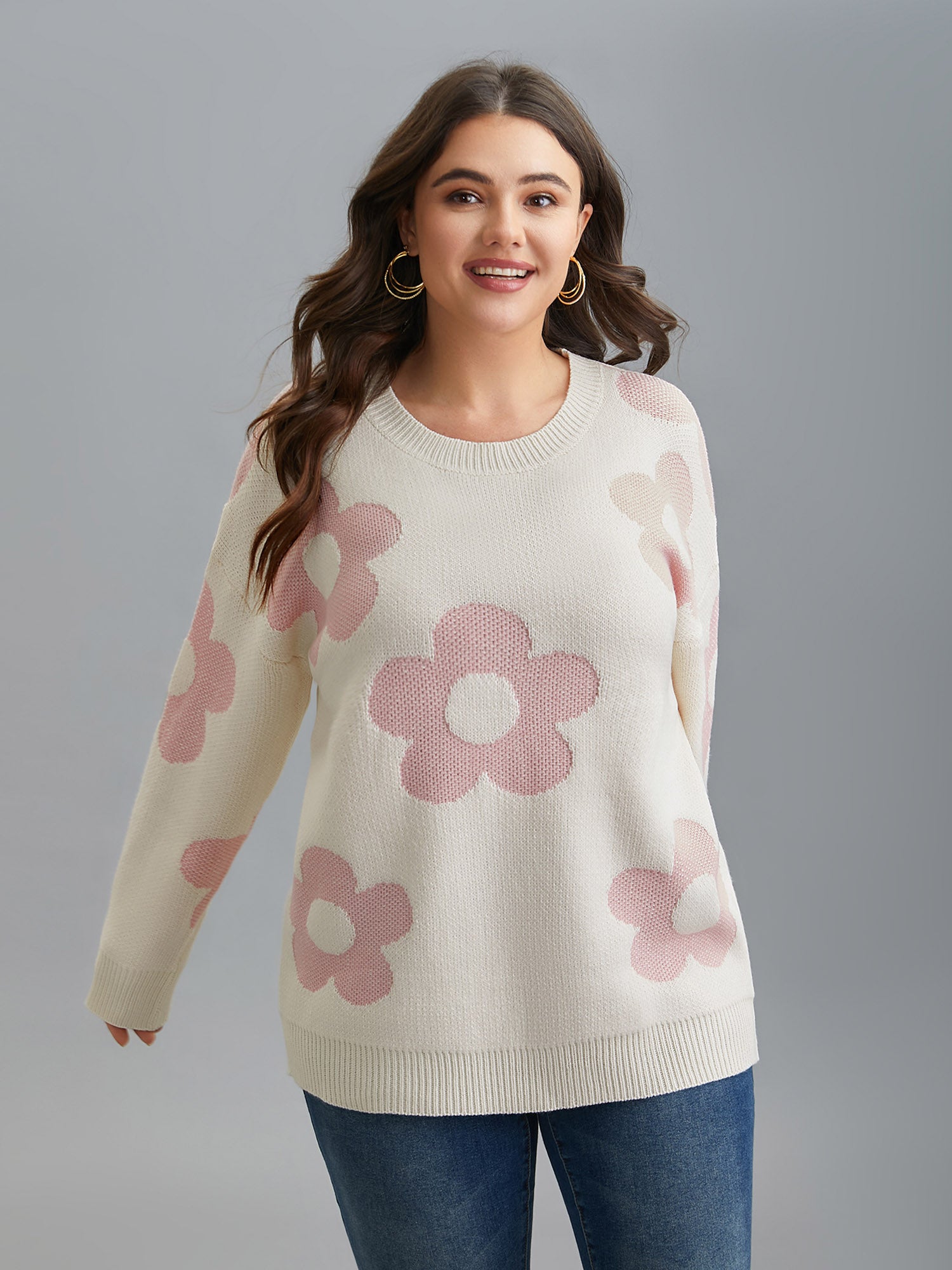 Round Neck Floral Pattern Pullover