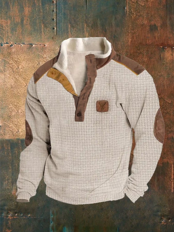 Men'S Western Printed Button Casual Sweatshirt