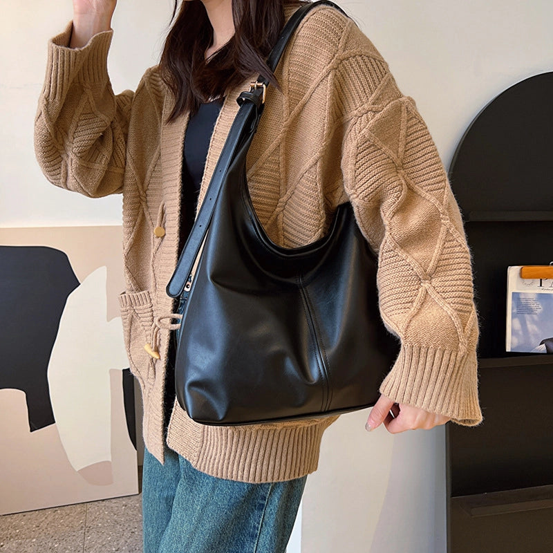 Women's Pu Leather Solid Color Streetwear Multicolor Bucket Magnetic Buckle Tote Bag