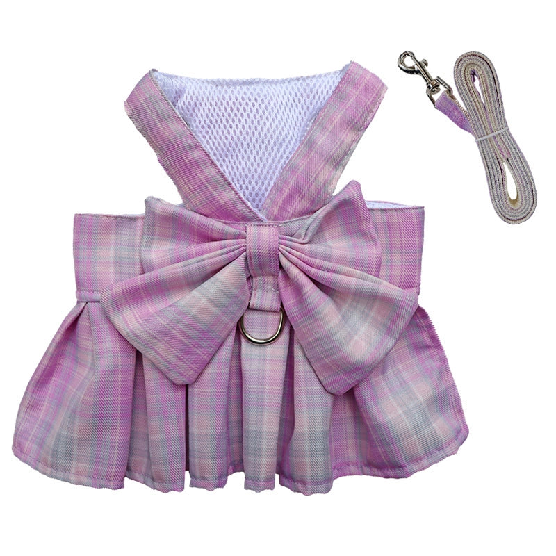 Plaid Jk Skirt Chest Strap Pet Leash Dog Walking Rope Cat Vest Clothes Teddy Hair Accessories Supplies