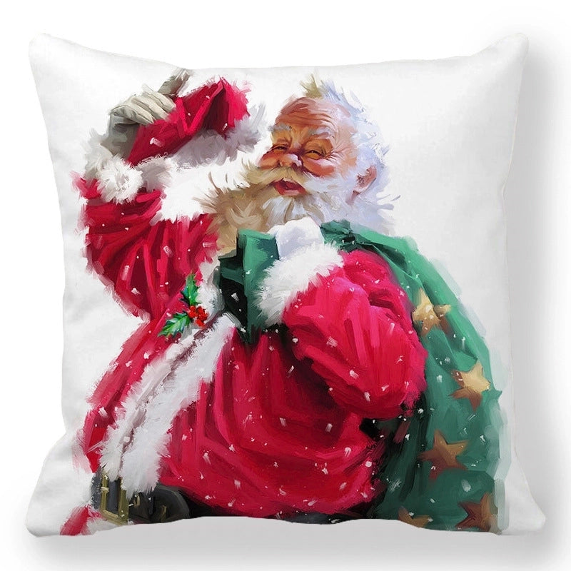Christmas Pastoral Santa Claus Elk Cotton Pillow Cases Couch & Sofa Decor