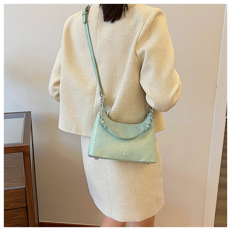 Women's Pu Leather Solid Color Classic Style Sewing Thread Zipper Shoulder Bag