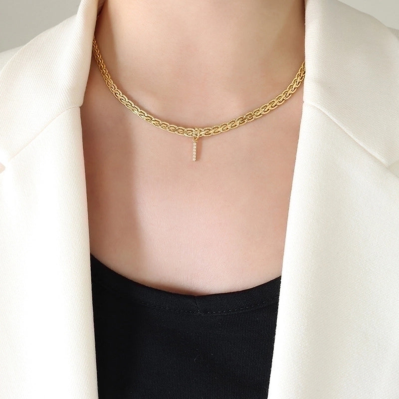 Fashion Letter 304 Stainless Steel Copper Zircon 18K Gold Plated Plating Pendant Necklace