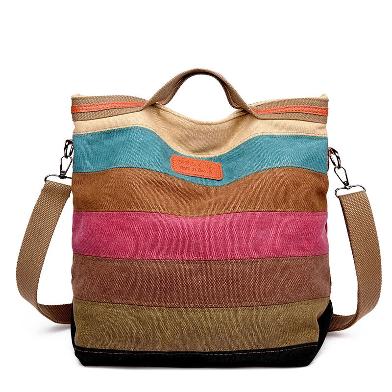 Women's Large Canvas Stripe Fashion Square Zipper Crossbody Bag