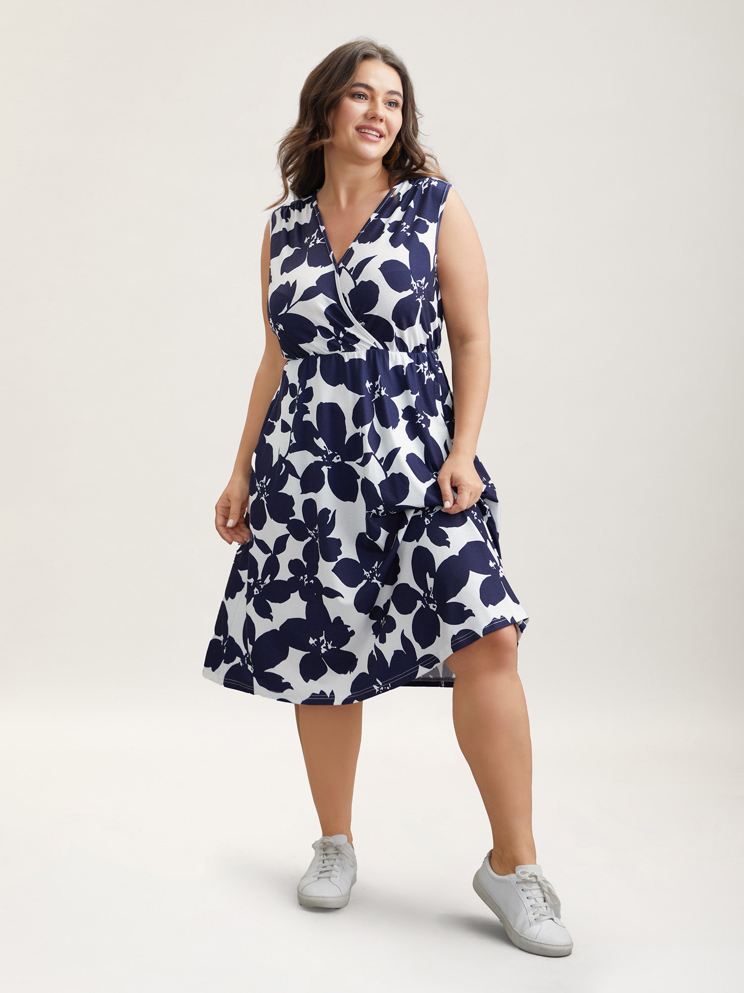 Floral Print Surplice Neck Midi Dress