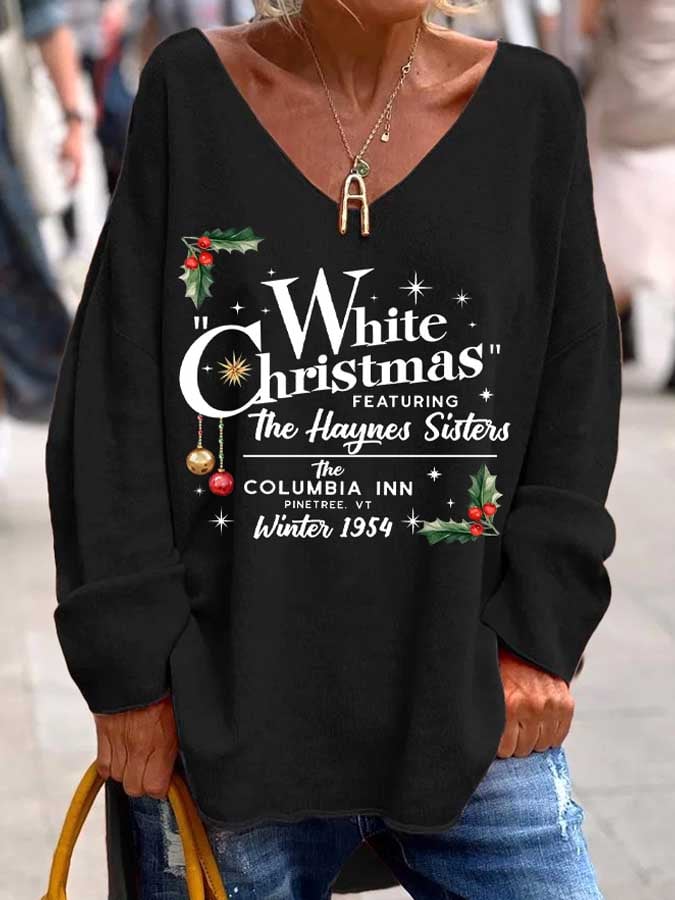 Women's Christmas Printed Long Sleeve V-Neck Casual Sweatshirt