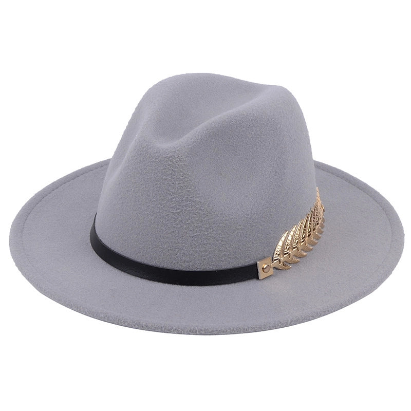 Metal Leaf Women's Woolen Hat Jazz Hat Autumn And Winter British Retro Top Hat Women