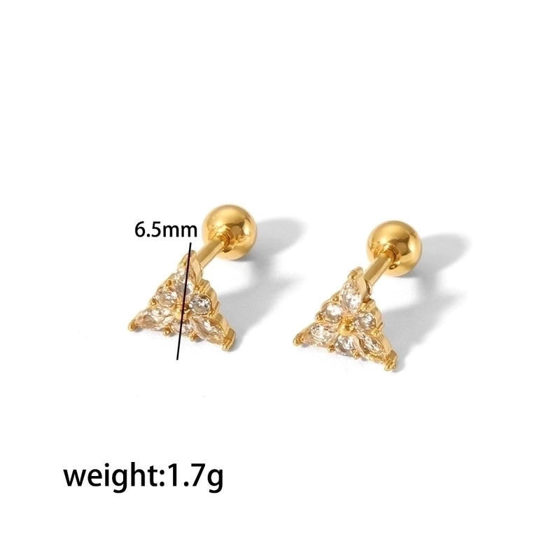 1 Pair Minimalist Star Water Droplets Polishing Plating Inlay Stainless Steel Zircon 18k Gold Plated Ear Studs