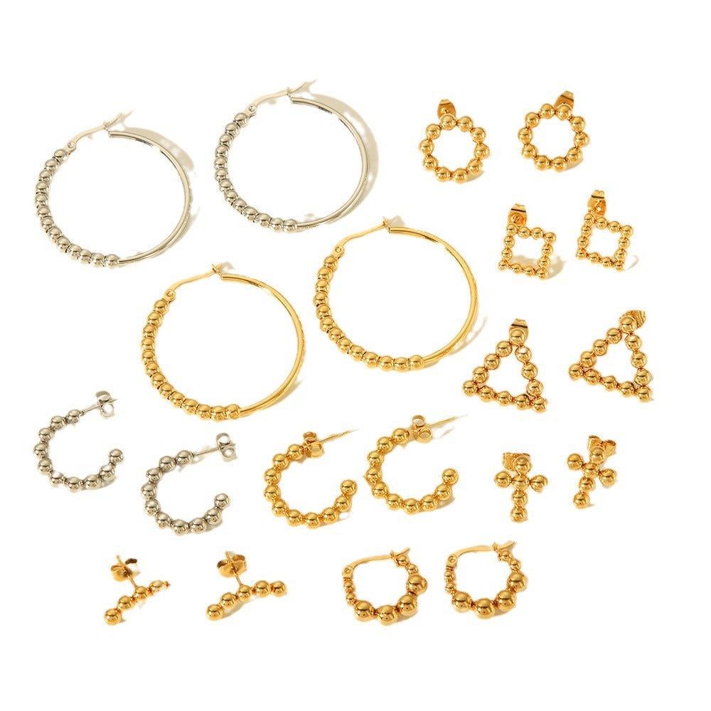 Sphere Geometric Stainless Steel Electroplating Earrings