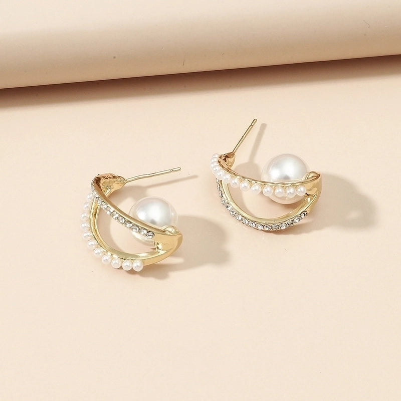 1 Pair Fashion Star Flower Imitation Pearl Alloy Inlay Rhinestones Women's Earrings