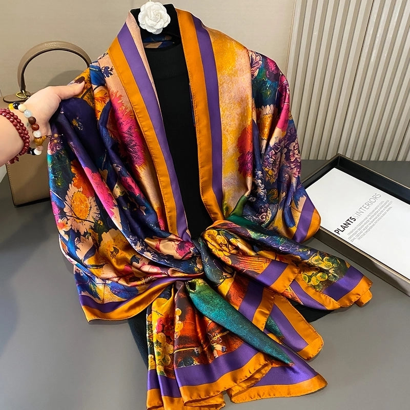 Women's Elegant Luxurious Wedding Feather Satin Printing Shawl