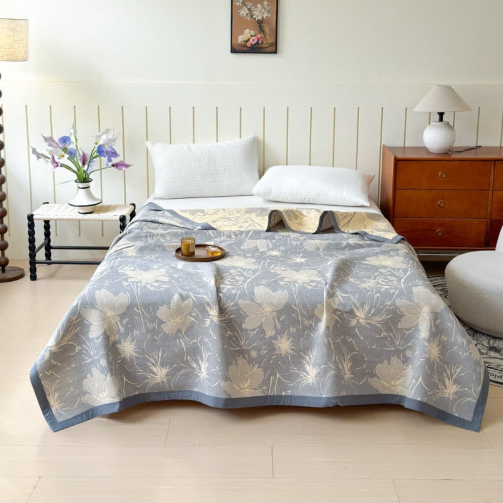 Reversible Cotton Floral Blanket