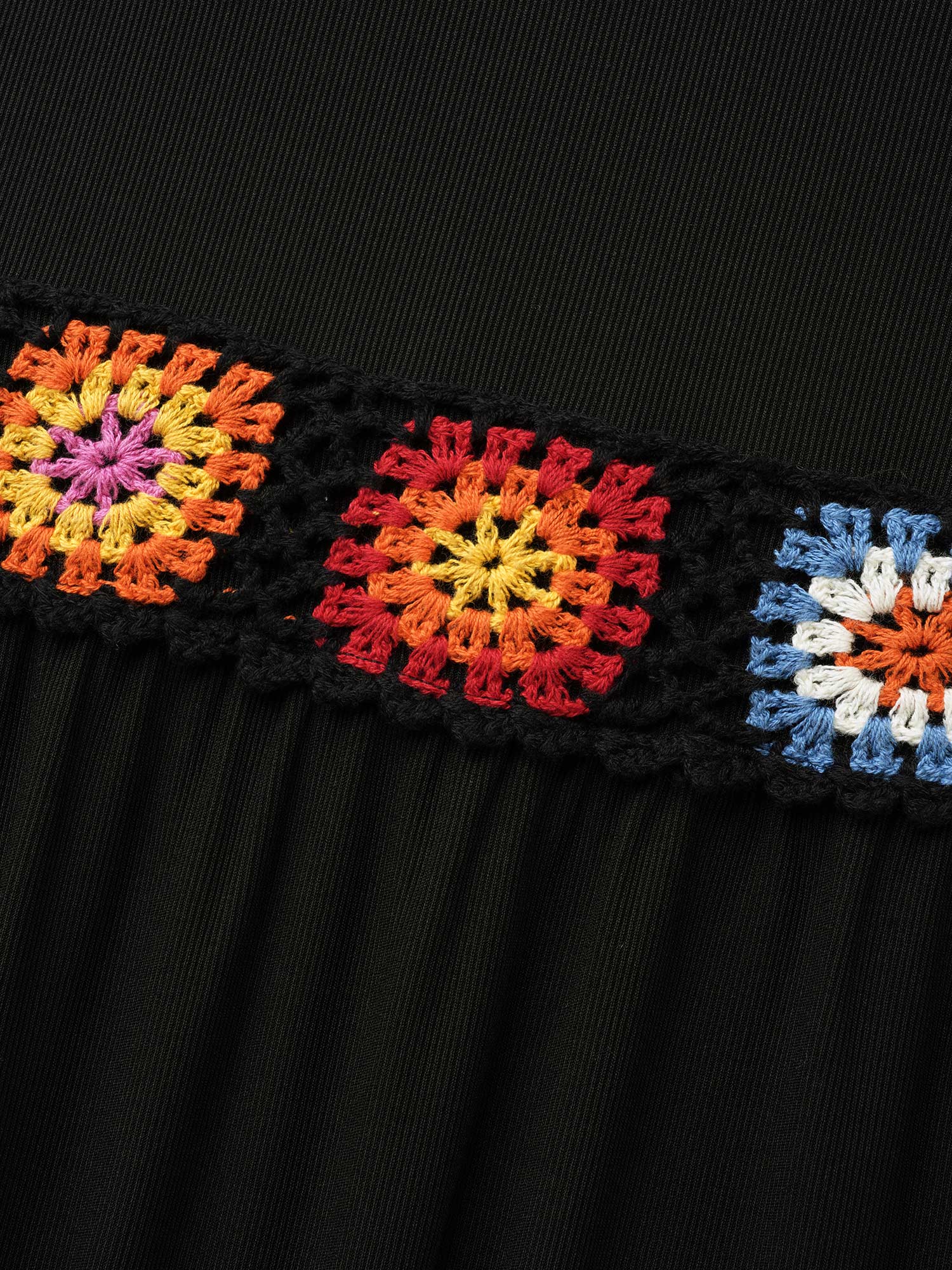 V Neck Crochet Floral Patchwork Dress