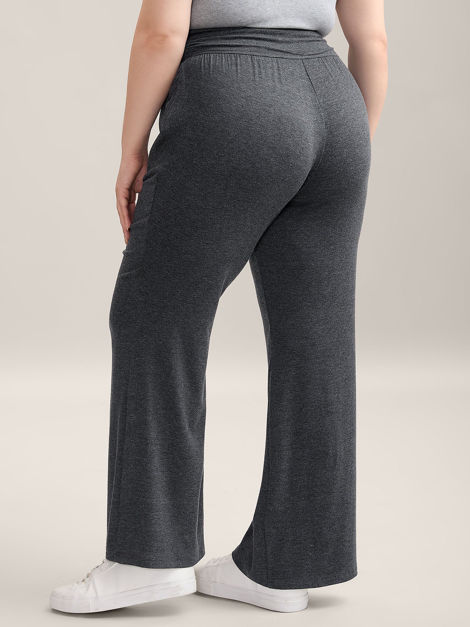 Folding Waist Plain Bootcut Pants
