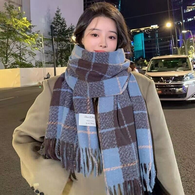Women's Basic Plaid Polyester Scarf