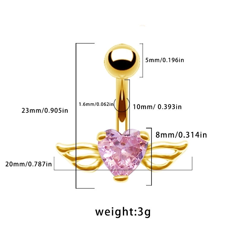 1 Piece Belly Rings Casual Minimalist Heart Shape Wings 316L Stainless Steel  Alloy Inlay Zircon Gold Plated Silver Plated