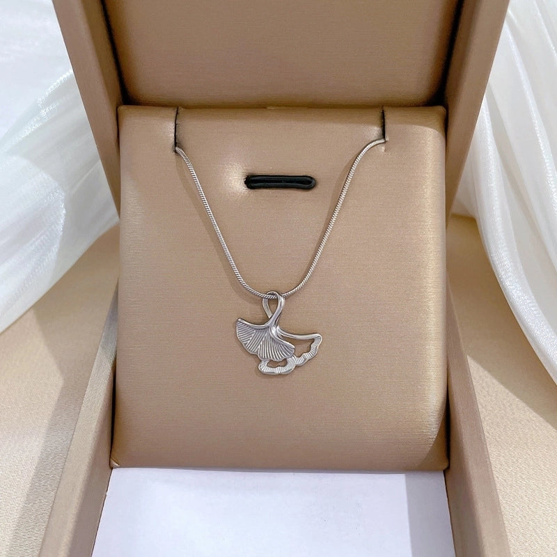 Minimalist Circle Letter Butterfly Titanium Steel Plating Inlay Rhinestones Necklace