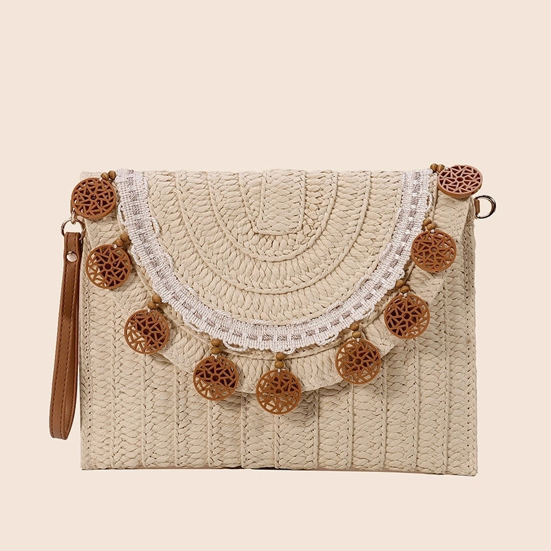 Orange Green Beige Straw Geometric Square Evening Bags