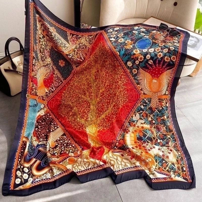 Women's Vintage Style Letter Color Block Polyester Silk Scarves