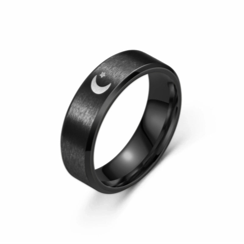 Vintage Style Sun Star Moon Titanium Steel Plating Carving Rings