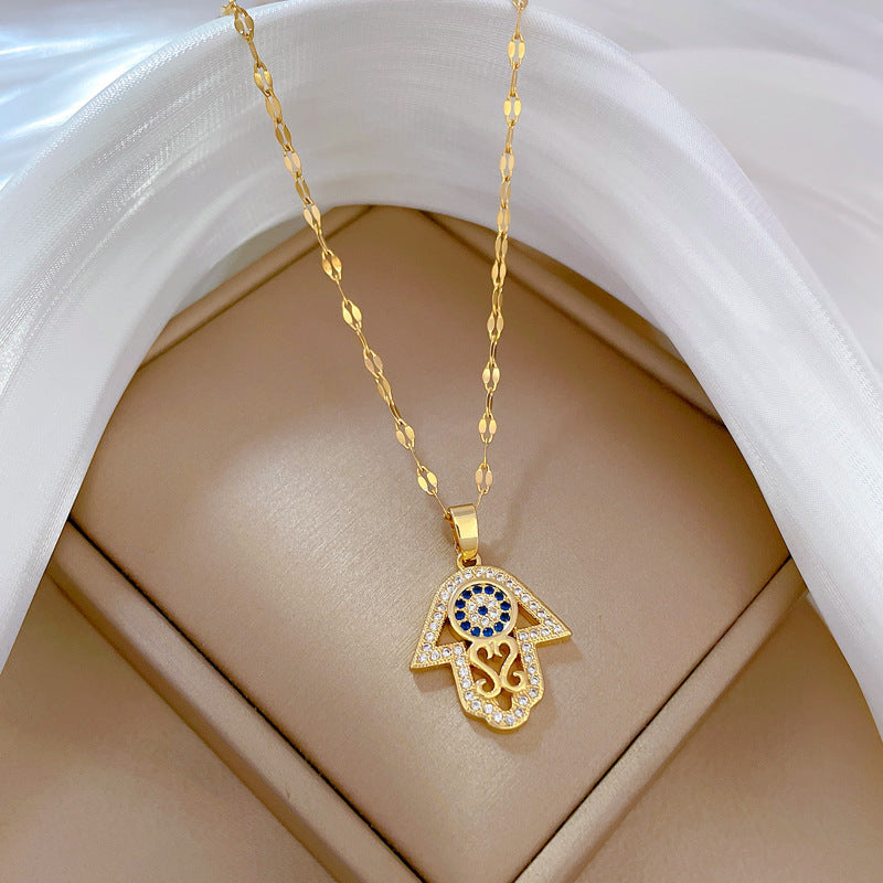 Cartoon East Asia Symbol Lucky Cat Geometric Titanium Steel Diamond Inlay Necklaces