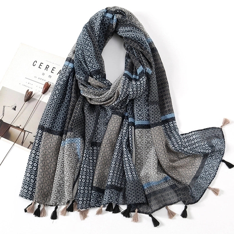 Women'S Sweet Flower Cotton And Linen Tassel Scarf