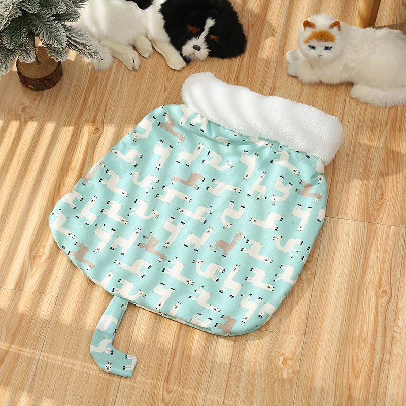 Cat Nest Winter Warm Semi-closed Cat Sleeping Bag Thickened Plush Removable And Washable Pet Mattress