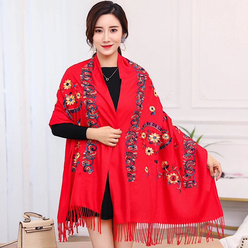 Women's Minimalist Flower Imitation Cashmere Embroidery Scarf