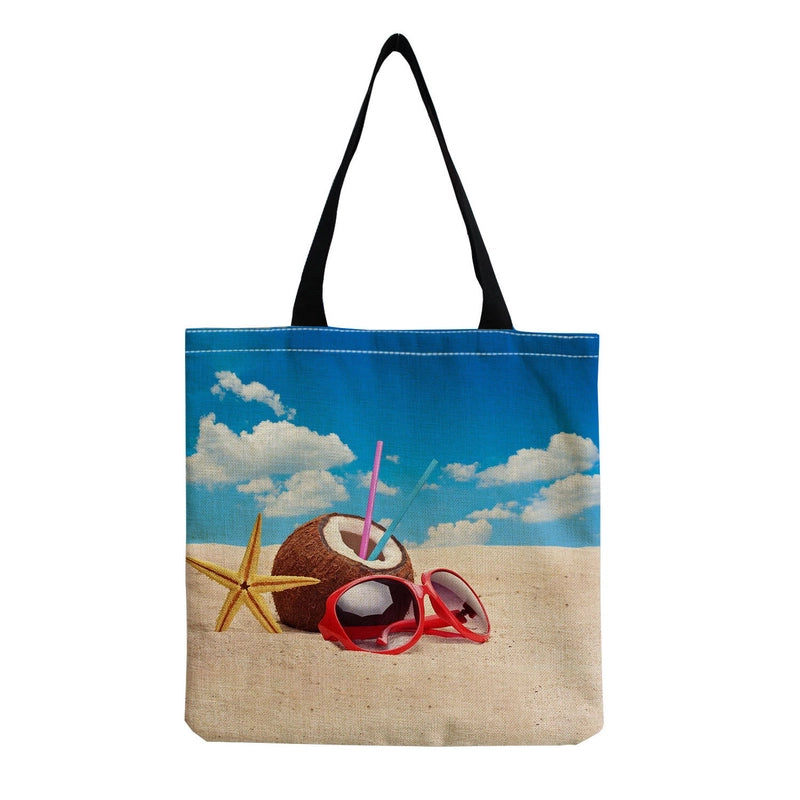 Women's Medium Linen Underwater World Beach Square Open Shopping Bags