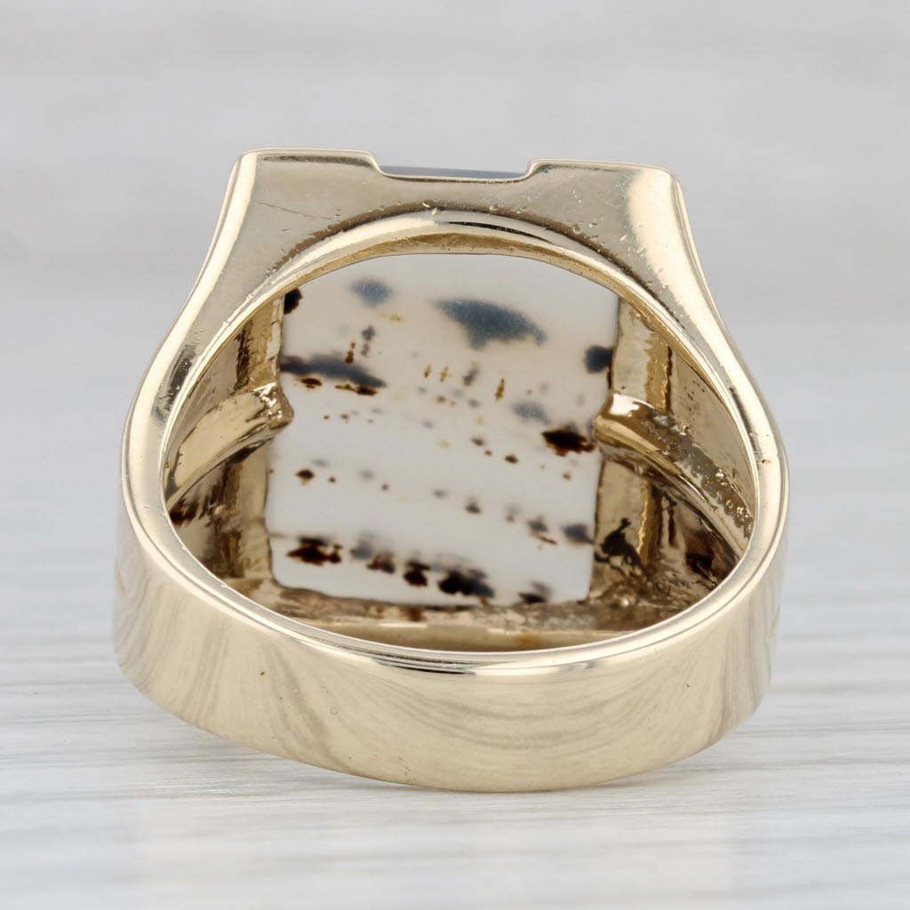 Vintage Montana Moss Agate Cabochon Solitaire Men's Ring 10k Gold Size 10.25
