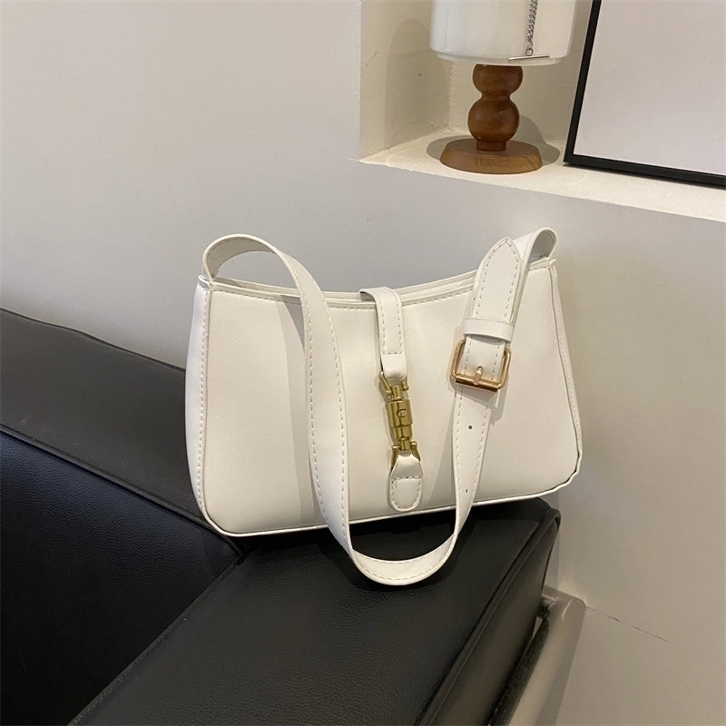 Women's Pu Leather Solid Color Classic Style Lock Clasp Shoulder Bag
