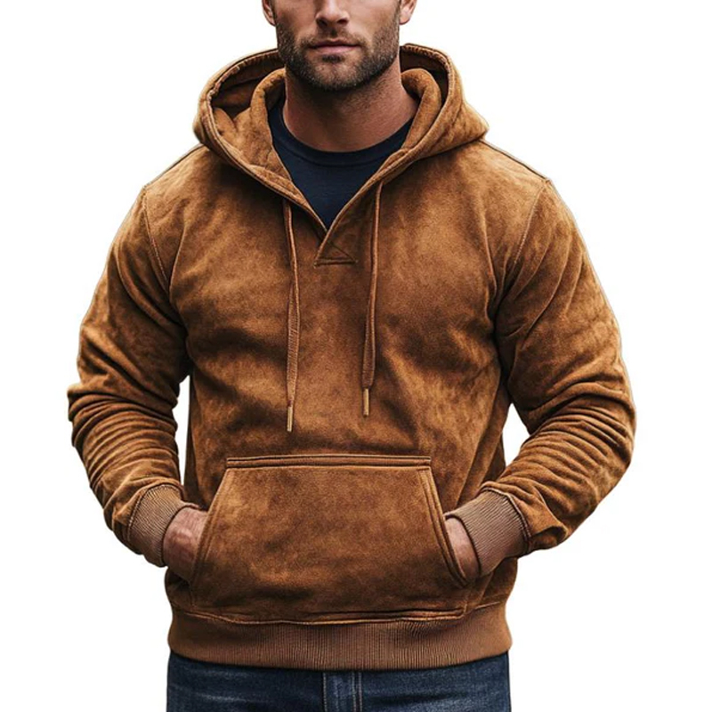 Vintage Suede Brown Hooded Sweatshirt