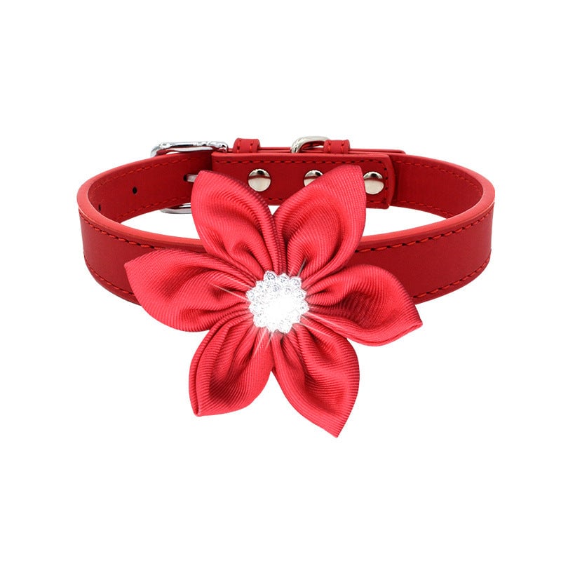 Flower Decor Leather Dog Cat Collar