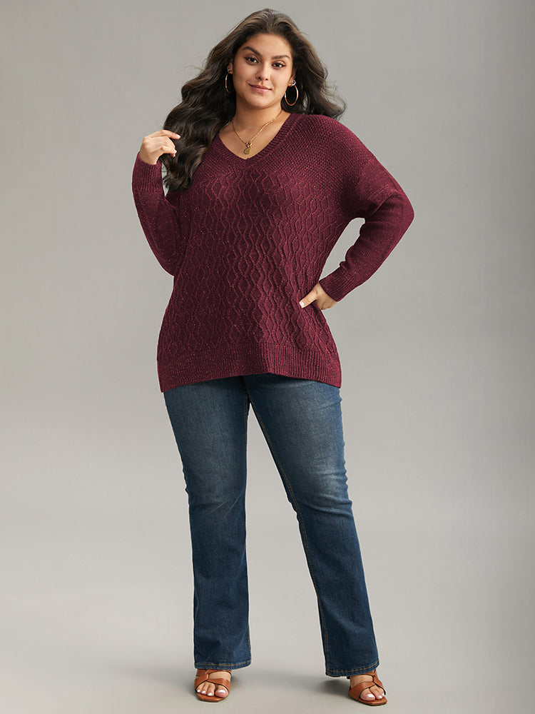 Plain Sparkly V Neck Loose Pullover